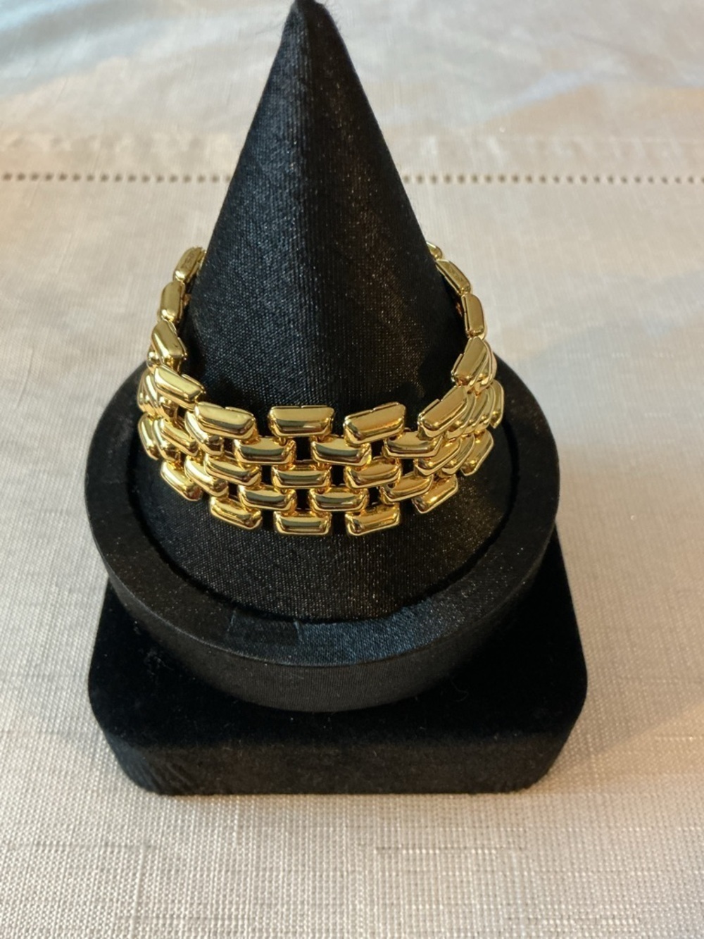 Triple Row Tank Link Gold Plated Bracelet